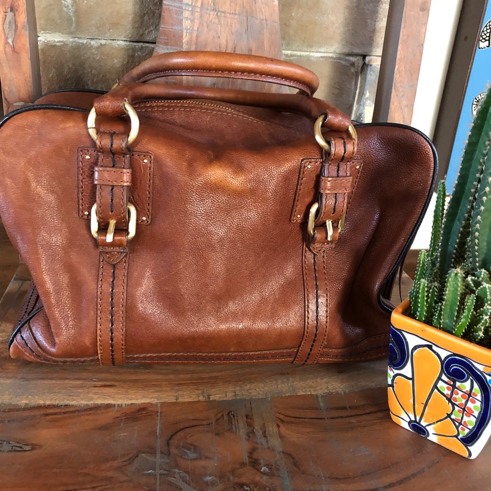 Distressed “bowling bag” style purse